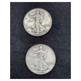 TWO 1943 WALKING LIBERTY HALF DOLLAR