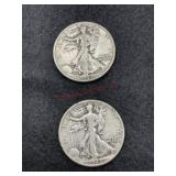 TWO 1943 WALKING LIBERTY HALF DOLLAR
