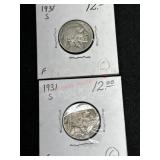 2- 1931 S BUFFALO NICKELS
