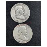 TWO 1951 FRANKLIN HALF DOLLARS