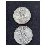 TWO 1944 WALKING LIBERTY HALF DOLLAR