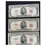 2- 1953 B, 1- 1953 C $5.00 BILLS