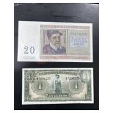 1950-1956 series 20 Belgian francs and 1952