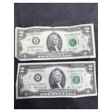 One 1976 and one 2009 Two dollar bills