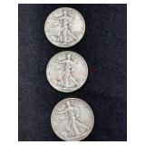 THREE 1946 WALKING LIBERTY HALF DOLLAR