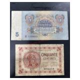 Soviet Union 5 Ruble bank note and French 50