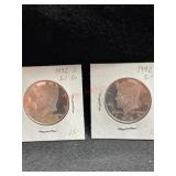 TWO 1992-S KENNEDY HALF DOLLAR, LABLED SILVER
