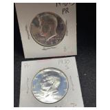 TWO 1970-S KENNEDY HALF DOLLAR, LABLED PROOF