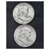 TWO 1953 FRANKLIN HALF DOLLARS