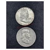 TWO 1955 FRANKLIN HALF DOLLARS