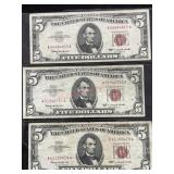 3- 1963 $5.00 BILLS