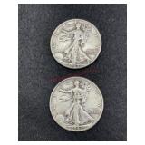 TWO 1942 WALKING LIBERTY HALF DOLLAR