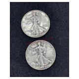 TWO 1945 WALKING LIBERTY HALF DOLLAR