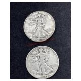 TWO 1943 WALKING LIBERTY HALF DOLLAR