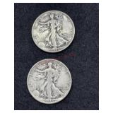 TWO 1945 WALKING LIBERTY HALF DOLLAR