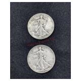 TWO 1945 WALKING LIBERTY HALF DOLLAR