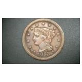 1853 BRAIDED HAIR LARGE CENT PIECE