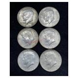 SIX 1965-1970 KENNEDY HALF DOLLARS