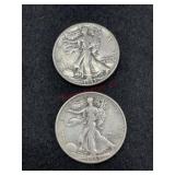 TWO 1943 WALKING LIBERTY HALF DOLLAR