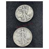 TWO 1943 WALKING LIBERTY HALF DOLLAR