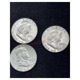 THREE 1963 FRANKLIN HALF DOLLARS