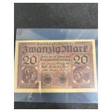 Vintage German 20 Mark bank note