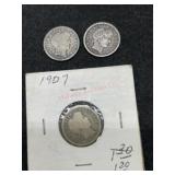 1902-1906-1907 BARBER DIMES