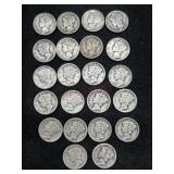22 VARIOUS MERCURY DIMES