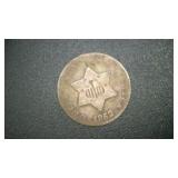 1852 SILVER THREE CENT PIECE