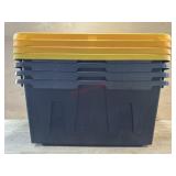 4 black and yellow totes