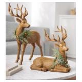 Set of 2 wooden deer decor