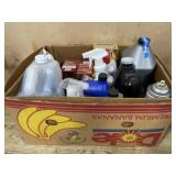Box of auto fluids and cleaning products