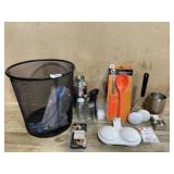 Mesh trash can and Kitchen utensils
