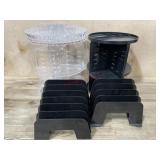 Box of spinning jewelry cases and 2 desk file