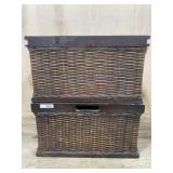 2 Wood and wicker storage baskets