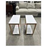 2- white shelf wood tables