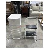 Plastic drawer storage cabinets/  folding step