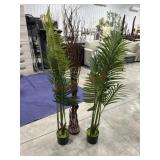 2- Plastic palm plants and lighted twig plant