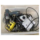 Tote of wires/cables and misc electronics