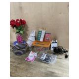 Blue tote of mini lights/ paper plates and