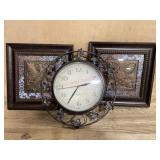 Clock and 2 framed decorator prints