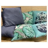 Box of 3 blue and 4 teal print throw pillows