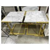 2- Gold leg marble look top side tables