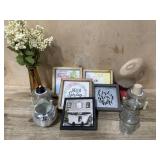 Basket with picture/ vase and misc,