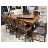 Oak pub style table with 10 chairs