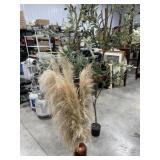 2- Artificial trees and 1 vase of Pompas grass