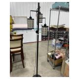 Black floor lamp with white shades
