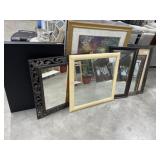 4- Framed wall mirrors and 1 framed print  Black