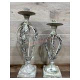 Pair of modern leaf design candlesticks