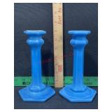 BLUE GLASS CANDLE STICKS CAMBRIDGE GLASS   ?